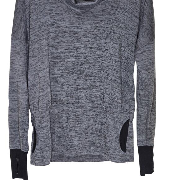 Athleta Cowl Neck Thumbhole Pullover Gray Black Yoga Gym Athletic Pockets Small - Picture 3 of 8